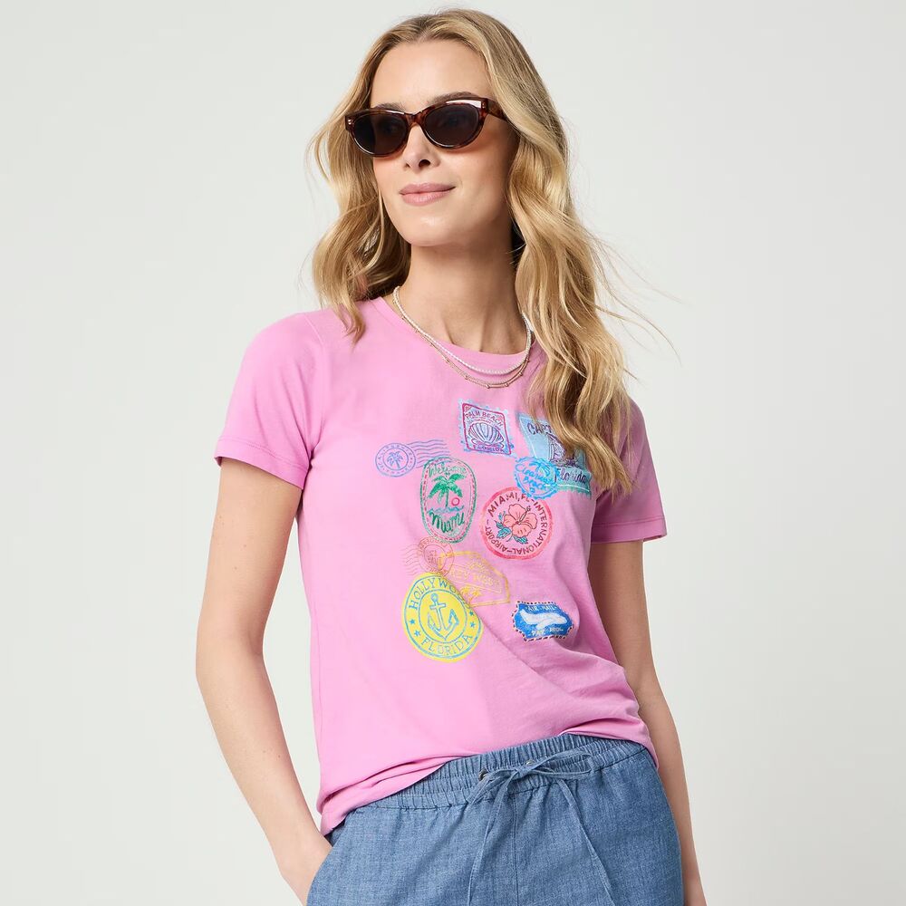 NWT J.Crew Women’s Graphic Tee Passport Stamps Pink M, L $54